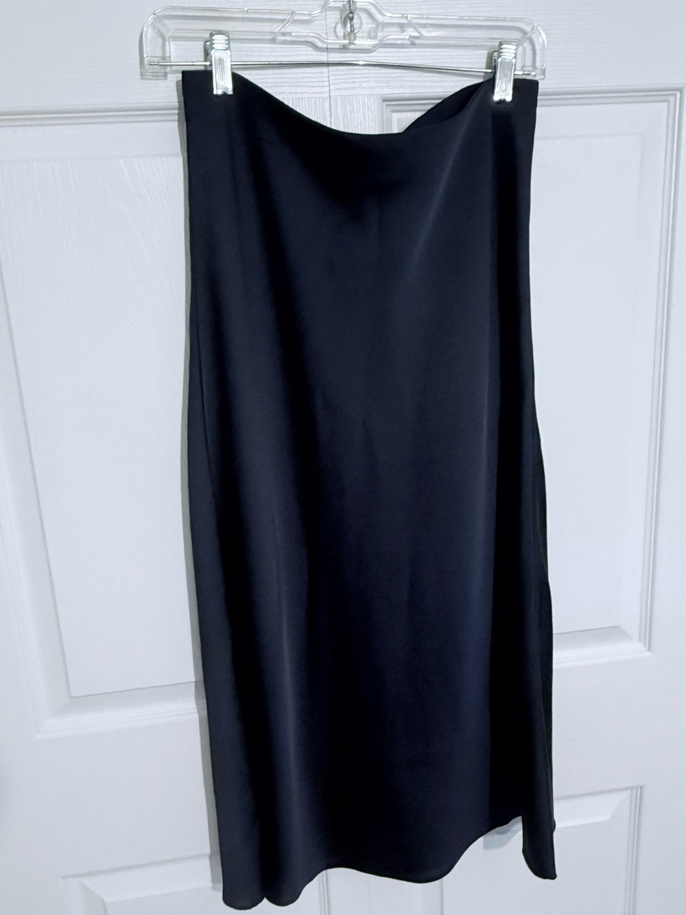 Satin Bias-Cut Navy Blue Midi Skirt